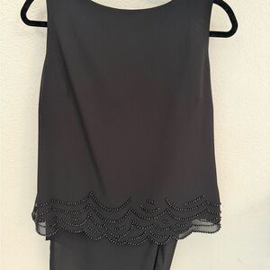 J.R. Nites Size 14 Black 2-piece Sleeveless Top/Pants w Chiffon Overlay Beading